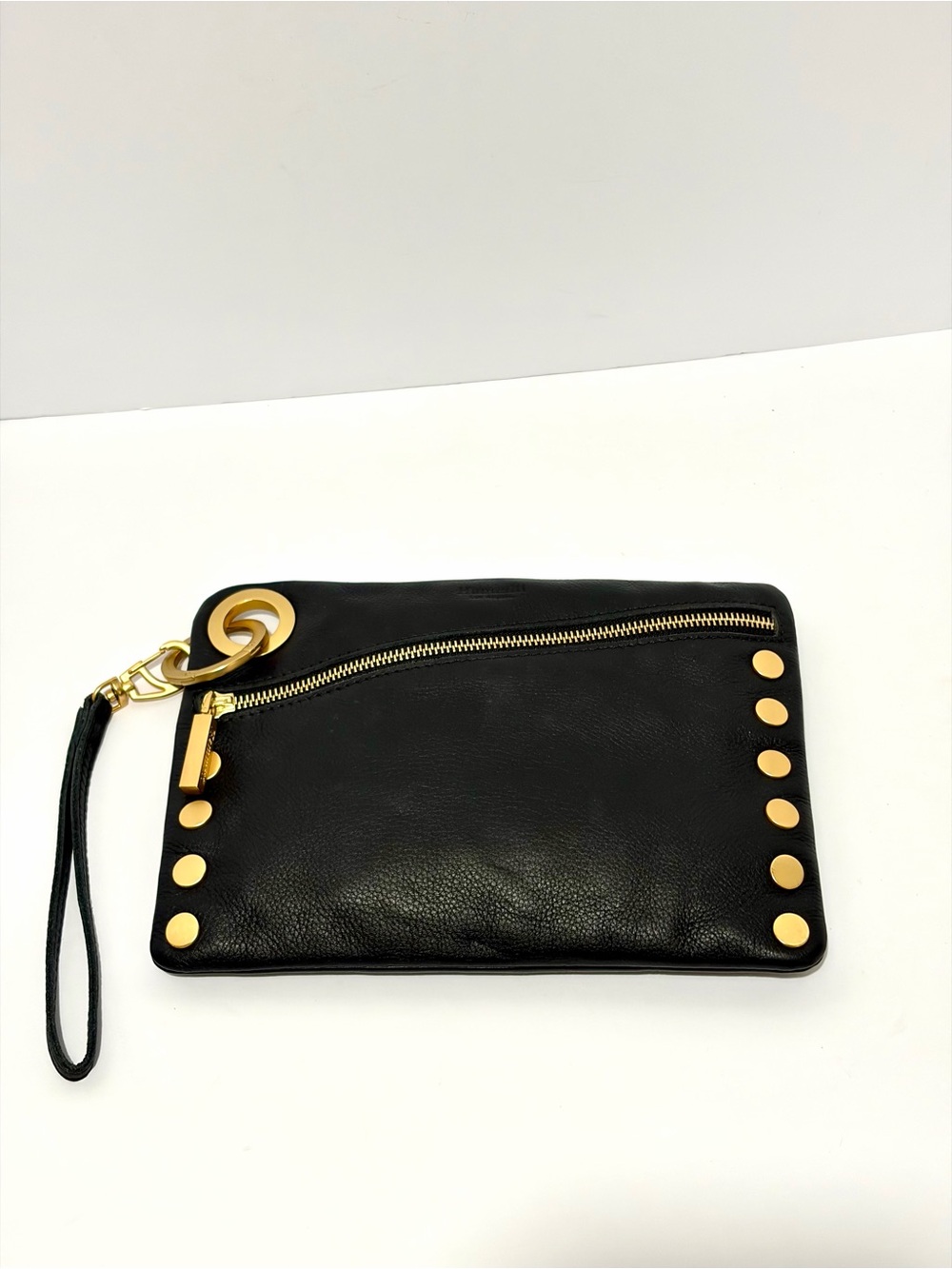 Hammitt Nash Medium Wristlet/Clutch in Black Leather/Brushed Gold